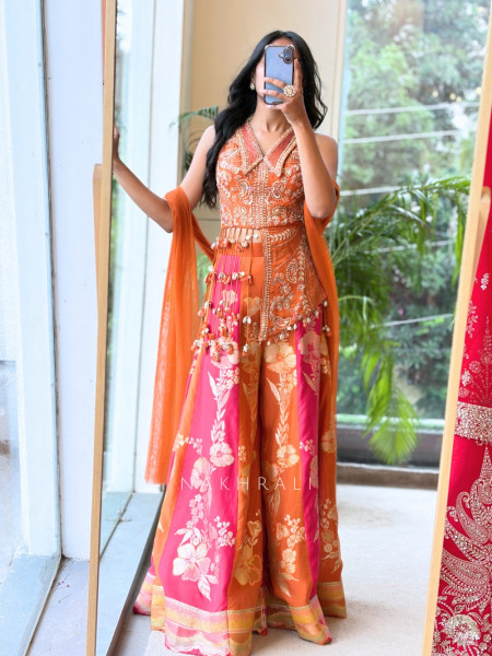 Urban Rust Banarasi Silk Brocade Indo-Western Palazzo