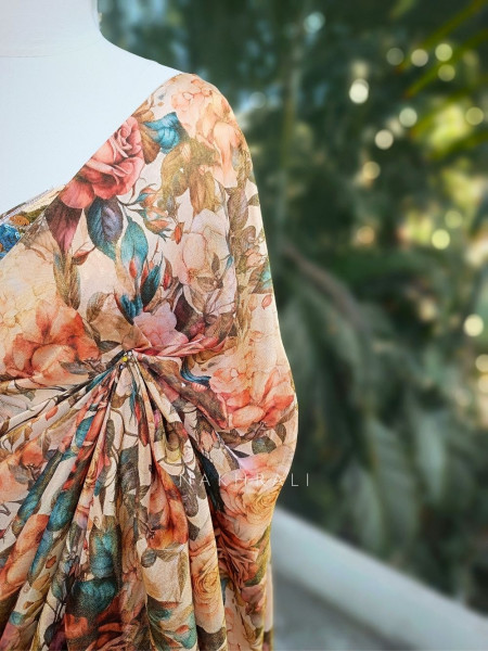 Botanic Luxe Brown Saree with Readymade Blouse