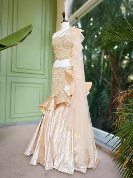 Elira Cream Indo-Western Lehenga Set with Detailed Embroidery