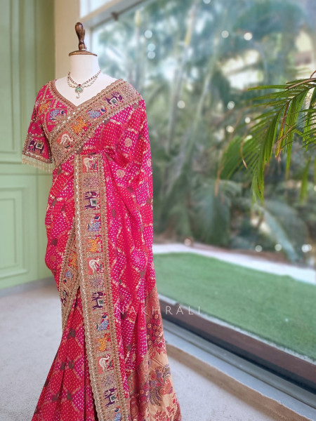 Dastaan Magenta Gaji Silk Saree with Readymade Blouse