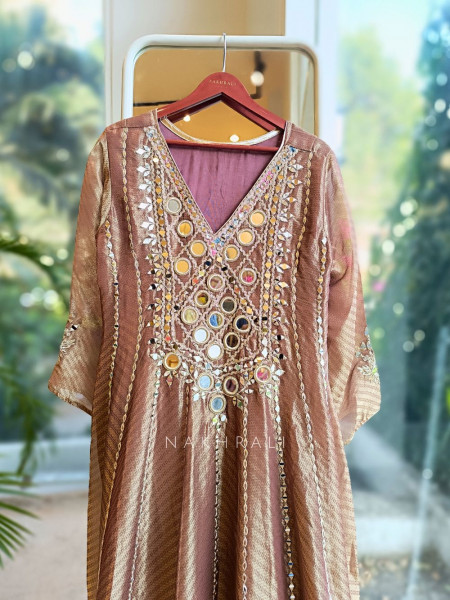 Charika Onion Pink Anarkali with Mirror and Zari Work