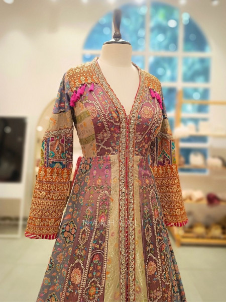 Anika Multicolor Achkan Lehenga Set with Zari Sequin Gota Work