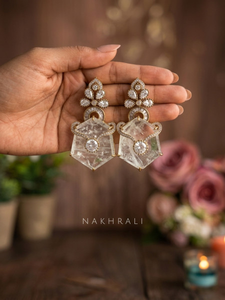 Prismelle White Statement Earrings With Geometric Stone Detail