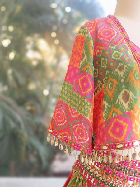 Tarini Multicolor Ikat Lehenga Set with Jacket