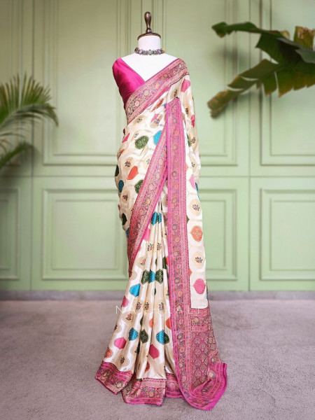 Tarang-Rang Cream Banarasi Silk Saree Patola Zari Weaving