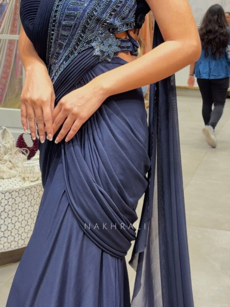 Midnight Aura Blue Indo-Western Gown
