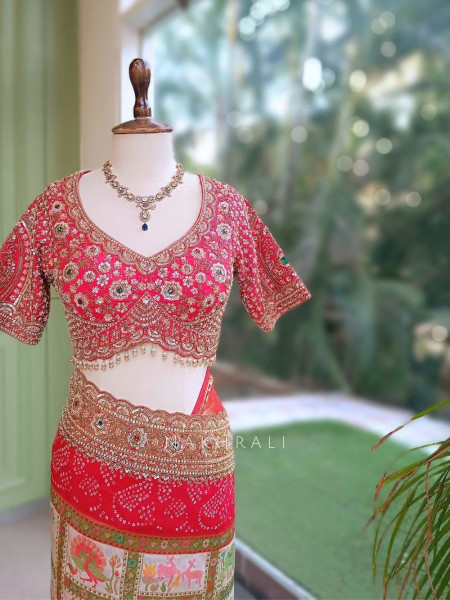 Vasantha Patola Fusion Red Saree with Readymade Blouse