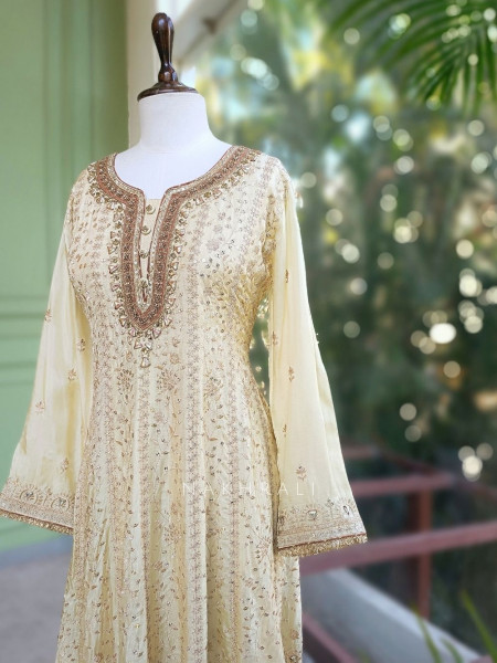 Noorin Cream Anarkali Set with Sequin & Thread Embroidery