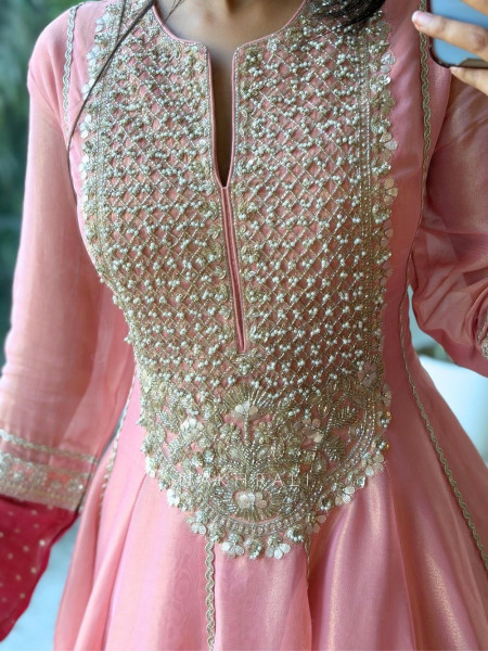 Gulbadan Gota Pink Anarkali Plazo Suit Set