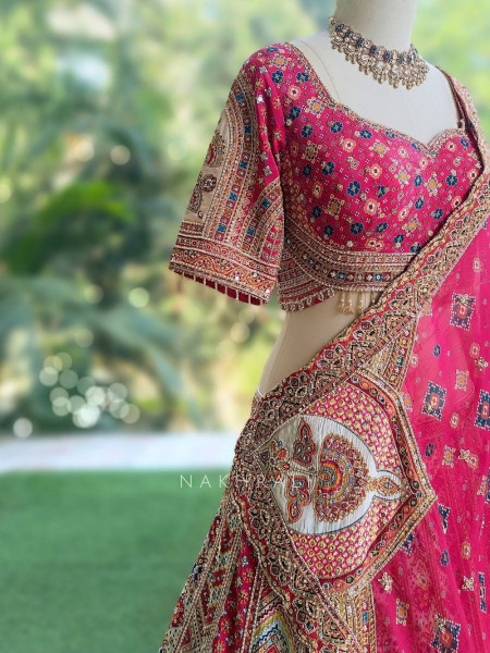 Malika Pink & White Modal Silk & Gaji Silk Lehenga