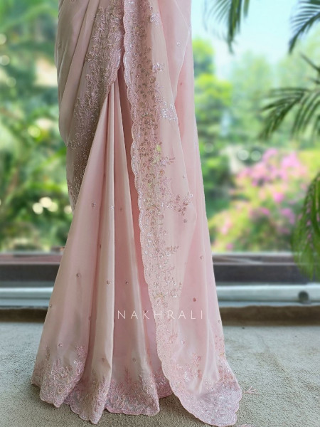 Mira Blossom Pink Saree With Sequin Embroidery