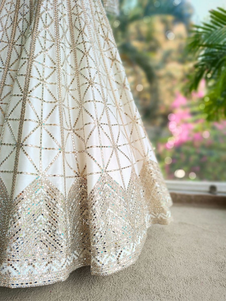 Rihanta White Lehenga with Mirror and Bead Work