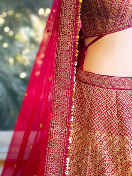 Virsa Red Bridal Lehenga with Zari Embroidery