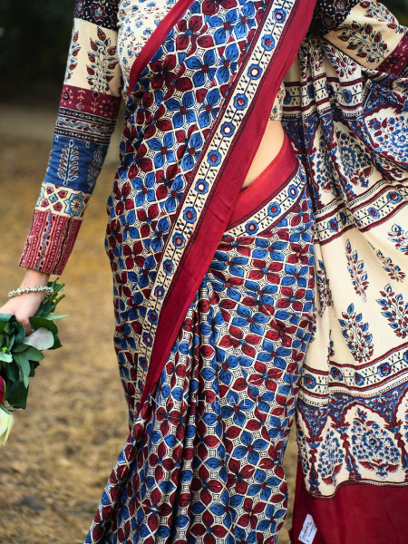 Neerja White Modal Silk Printed Saree