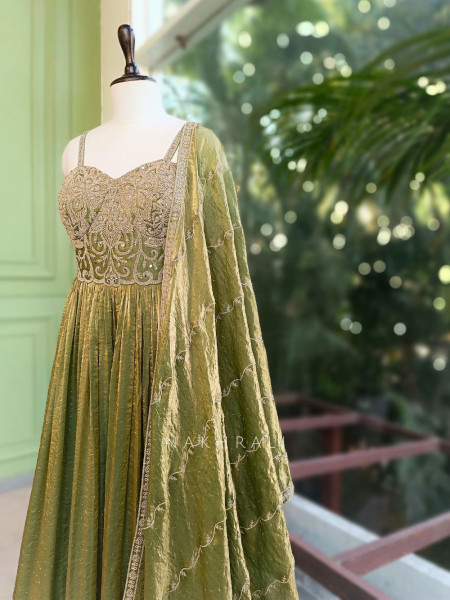 Kashika Green Anarkali Dress with Embroidered Corset Bodice