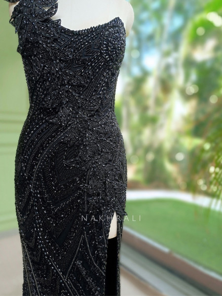 Opal Dawn Black Gown with Stone, Sequin & Cut Dana Work