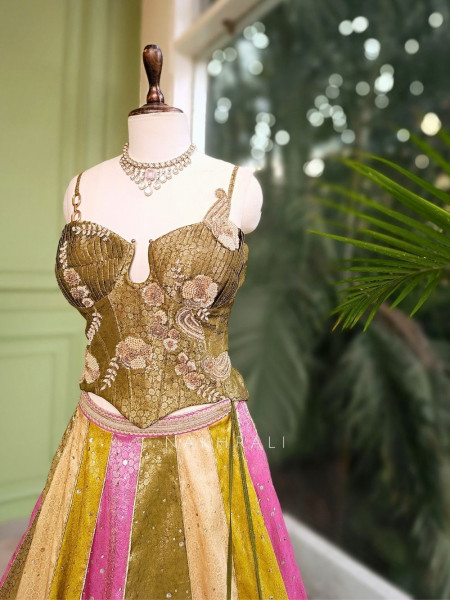 Solara Green Multicolor Lehenga with Zari Stone Work