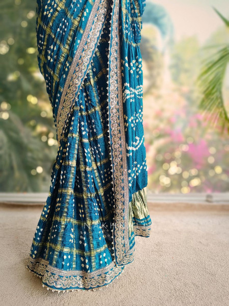 Noor-E-Riwaayat Blue Bandhani Saree with Zari Border
