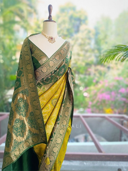 Anokhi Green Zari Weaved Saree with Running Blouse Piece