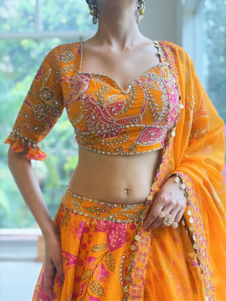 Gulbahar  Mustard Mirror Work Lehenga Set