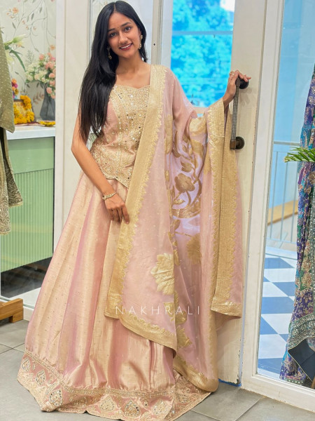 Zehyr Pink Embroidered Indo Western Lehenga Set