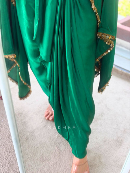 Zivara Green Drape Indo Western Set with Mirror and Sequin Work