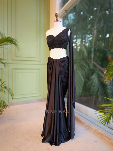 Silent Allure Black Indo-Western Draped Saree Set