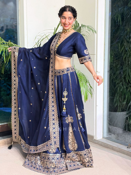 Medallion Blue Art Silk Lehenga Set