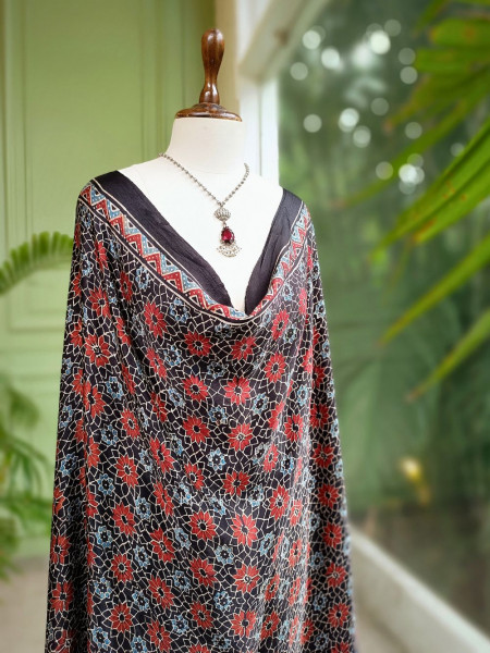 Navera Black Modal Silk Dupatta with Ajrakh Print