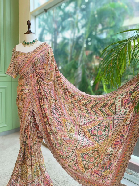 Dharitri Multicolor Printed Saree with Sequin Embroidery