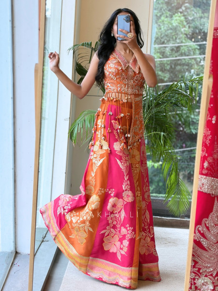 Urban Rust Banarasi Silk Brocade Indo-Western Palazzo