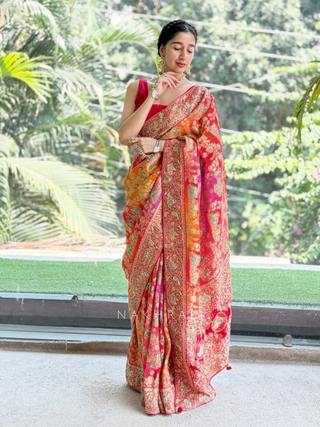 Rangraas Orange Pure Gajji Silk Saree with Running Blouse Piece