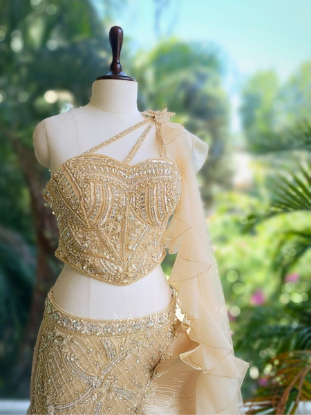 Elira Cream Indo-Western Lehenga Set with Detailed Embroidery