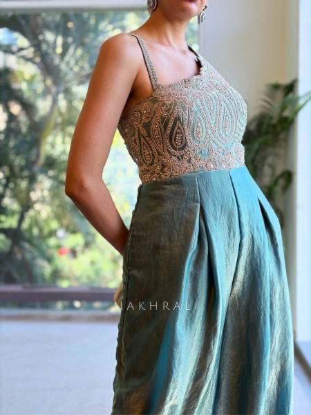 Riyansh Green Embroidered Jumpsuit with Mirror and Stone Work