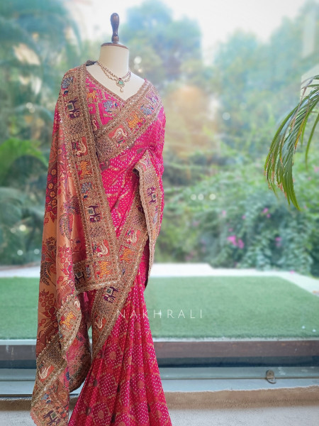 Dastaan Magenta Gaji Silk Saree with Readymade Blouse