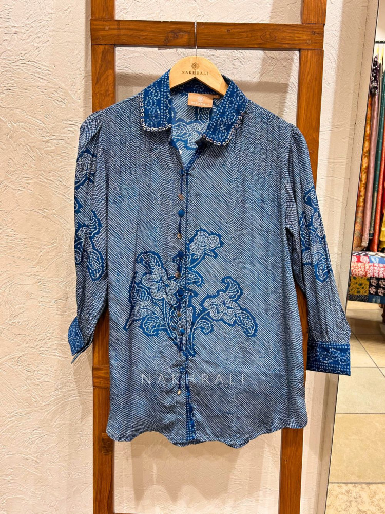 Image of Nirvi Blue Floral Printed Shirt