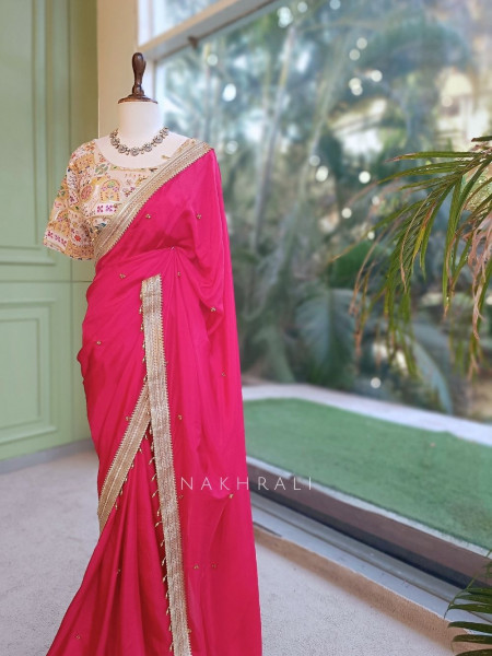 Rati Magenta Saree with Gota Patti Border & Multicolor Embroidered Readymade Blouse