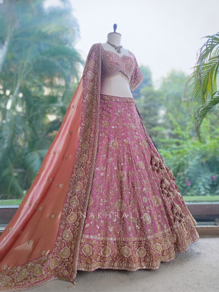 Mist Wine Gajji Silk Lehenga Set