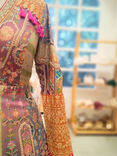 Anika Multicolor Achkan Lehenga Set with Zari Sequin Gota Work