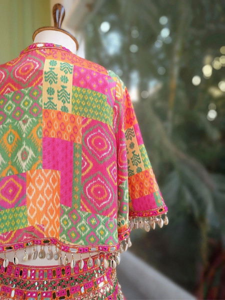 Tarini Multicolor Ikat Lehenga Set with Jacket