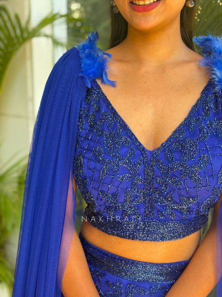 Nova Blue Crop Top & Skirt Set with Cut Dana Work