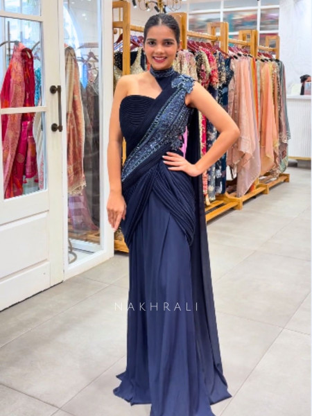 Midnight Aura Blue Indo-Western Gown