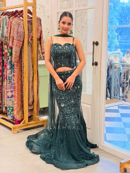 Elara Green Sequin Indo-Western Lehenga Set