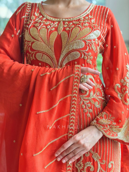 Begum’s Grace Orange Georgette Sharara Suit Set