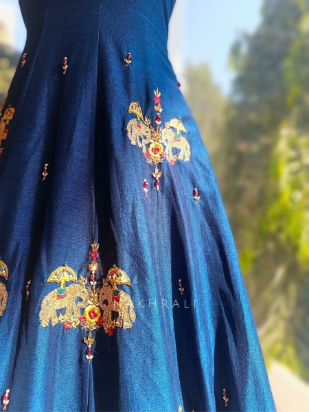 Neelva Blue Anarkali Dress with Printed Jacket