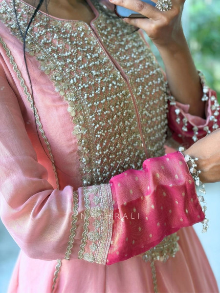 Gulbadan Gota Pink Anarkali Plazo Suit Set