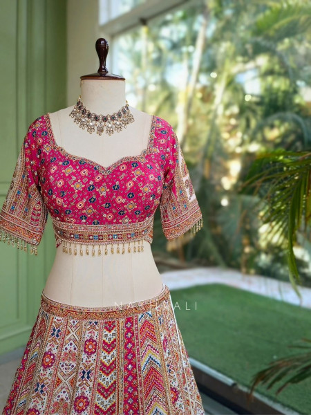 Malika Pink & White Modal Silk & Gaji Silk Lehenga