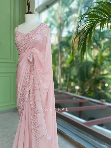 Mira Blossom Pink Saree With Sequin Embroidery
