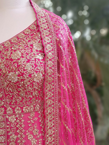 Noorvi Magenta Lehenga with Zari & Mirror Work