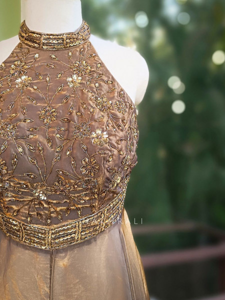 kyara Brown Indo-Western Palazzo Set with Cut Dana Embroidery